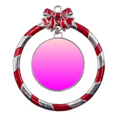 Gradient Pink - Pastel Yellow Pink Rosa Metal Red Ribbon Round Ornament by 2607694c