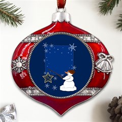 Snowman Metal Snowflake And Bell Red Ornament