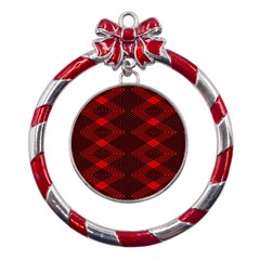 Pattern Black Red Metal Red Ribbon Round Ornament by 2607694c