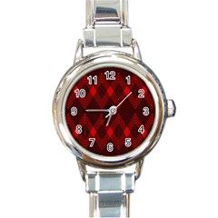 Pattern, Red, Black,  Round Italian Charm Watch by 2607694c