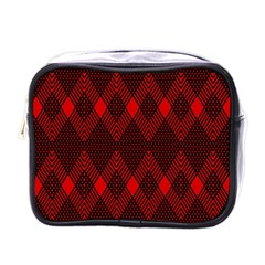 Pattern, Red, Black,  Mini Toiletries Bag (one Side) by 2607694c