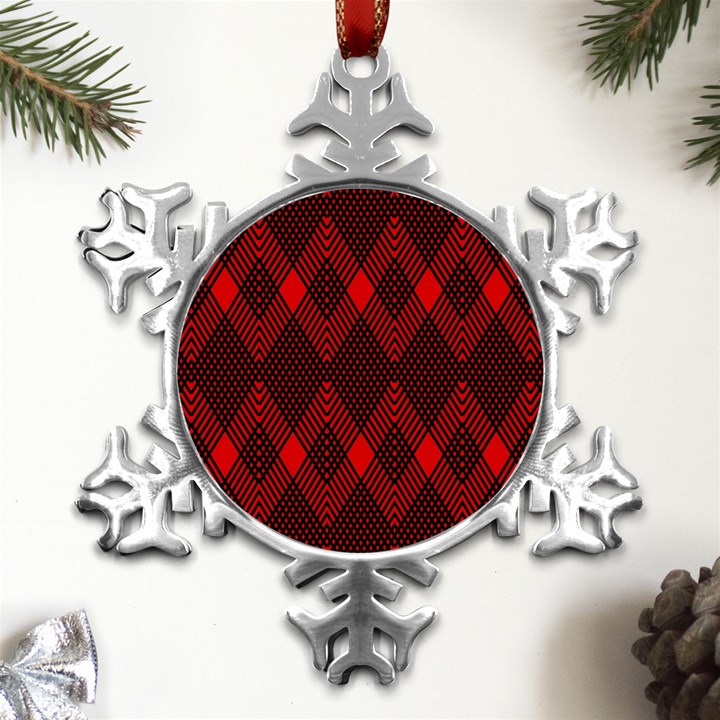 pattern, red, black,  Metal Small Snowflake Ornament