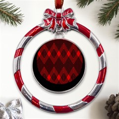 Muster Rot Rot Schwarz Metal Red Ribbon Round Ornament by 2607694c