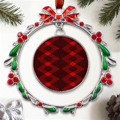 Pattern Rot Schwarz Metal X mas Wreath Ribbon Ornament by dedoma