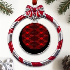 Pattern Rot Schwarz Metal Red Ribbon Round Ornament by dedoma