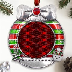 Pattern Rot Schwarz Metal X mas Ribbon With Red Crystal Round Ornament by dedoma