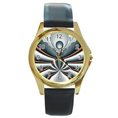 Fractal Grau Round Gold Metal Watch by dedoma