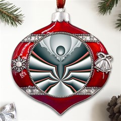 Fractal Grau Metal Snowflake And Bell Red Ornament