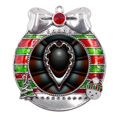 fractal eye Metal X Mas Ribbon With Red Crystal Round Ornament