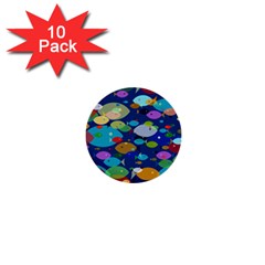 Illustrations Sea Fish Swimming Colors 1  Mini Buttons (10 Pack)  by anzea