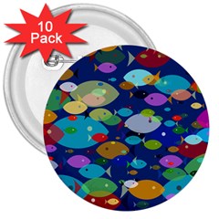 Illustrations Sea Fish Swimming Colors 3  Buttons (10 Pack) 