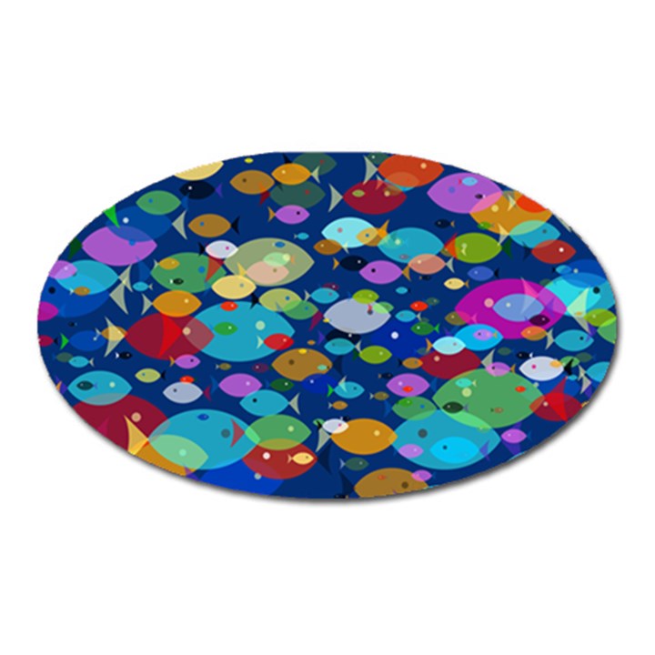 Illustrations Sea Fish Swimming Colors Oval Magnet