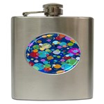 Illustrations Sea Fish Swimming Colors Hip Flask (6 oz) Front