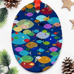 Illustrations Sea Fish Swimming Colors Oval Ornament (two Sides)