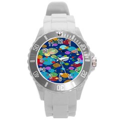 Illustrations Sea Fish Swimming Colors Round Plastic Sport Watch (l) by anzea