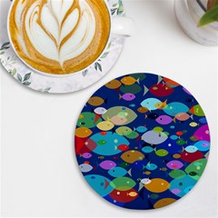 Illustrations Sea Fish Swimming Colors Uv Print Round Tile Coaster by anzea