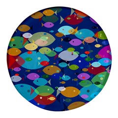 Illustrations Sea Fish Swimming Colors Round Glass Fridge Magnet (4 Pack)