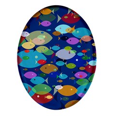 Illustrations Sea Fish Swimming Colors Oval Glass Fridge Magnet (4 Pack) by anzea