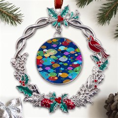 Illustrations Sea Fish Swimming Colors Metal X mas Wreath Holly Leaf Ornament by anzea