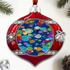 Illustrations Sea Fish Swimming Colors Metal Snowflake And Bell Red Ornament by anzea