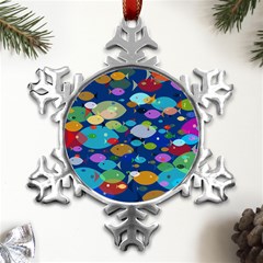 Illustrations Sea Fish Swimming Colors Metal Small Snowflake Ornament by anzea