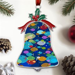 Illustrations Sea Fish Swimming Colors Metal Holly Leaf Bell Ornament by anzea