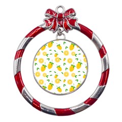 Illustrations Lemon Citrus Fruit Yellow Metal Red Ribbon Round Ornament