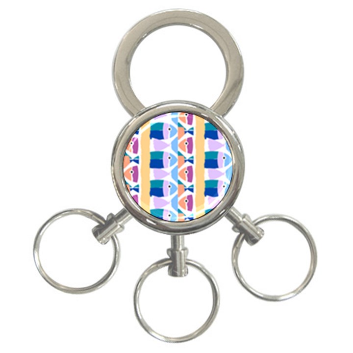 Illustrations Of Fish Texture Modulate Sea Pattern 3-Ring Key Chain