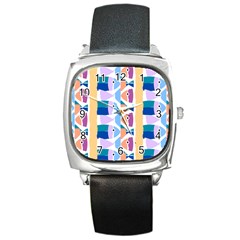 Illustrations Of Fish Texture Modulate Sea Pattern Square Metal Watch by anzea