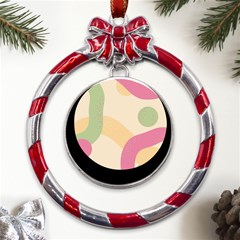 Line Pattern Dot Metal Red Ribbon Round Ornament by anzea