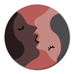 Illustrations Of Love And Kissing Women Round Mousepad by anzea