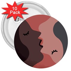 Illustrations Of Love And Kissing Women 3  Buttons (10 Pack)  by anzea