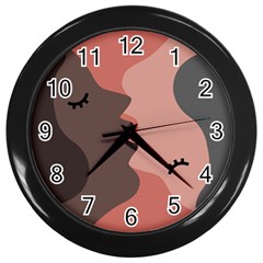 Illustrations Of Love And Kissing Women Wall Clock (black) by anzea