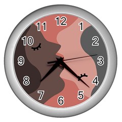 Illustrations Of Love And Kissing Women Wall Clock (silver) by anzea