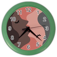 Illustrations Of Love And Kissing Women Color Wall Clock by anzea