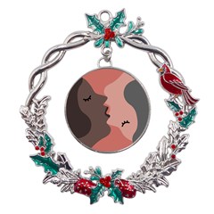 Illustrations Of Love And Kissing Women Metal X mas Wreath Holly Leaf Ornament by anzea