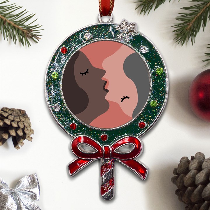 Illustrations Of Love And Kissing Women Metal X Mas Lollipop with Crystal Ornament