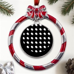 Background Dots Circles Graphic Metal Red Ribbon Round Ornament by Ndabl3x