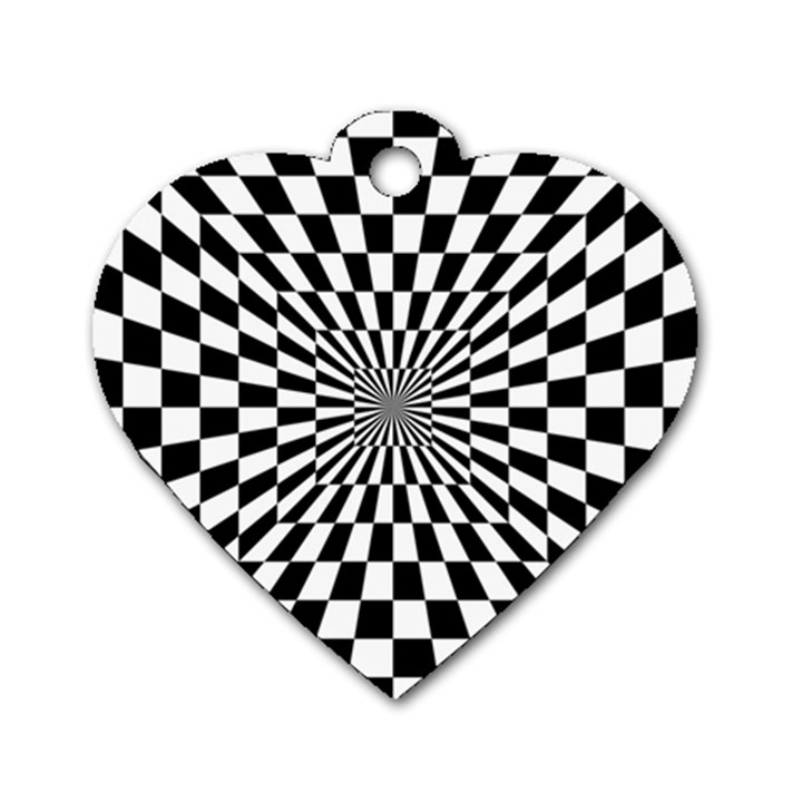 Optical Illusion Chessboard Tunnel Dog Tag Heart (Two Sides)