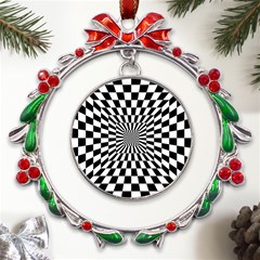 Optical Illusion Chessboard Tunnel Metal X mas Wreath Ribbon Ornament