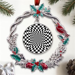 Optical Illusion Chessboard Tunnel Metal X mas Wreath Holly Leaf Ornament