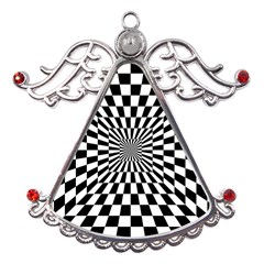 Optical Illusion Chessboard Tunnel Metal Angel With Crystal Ornament