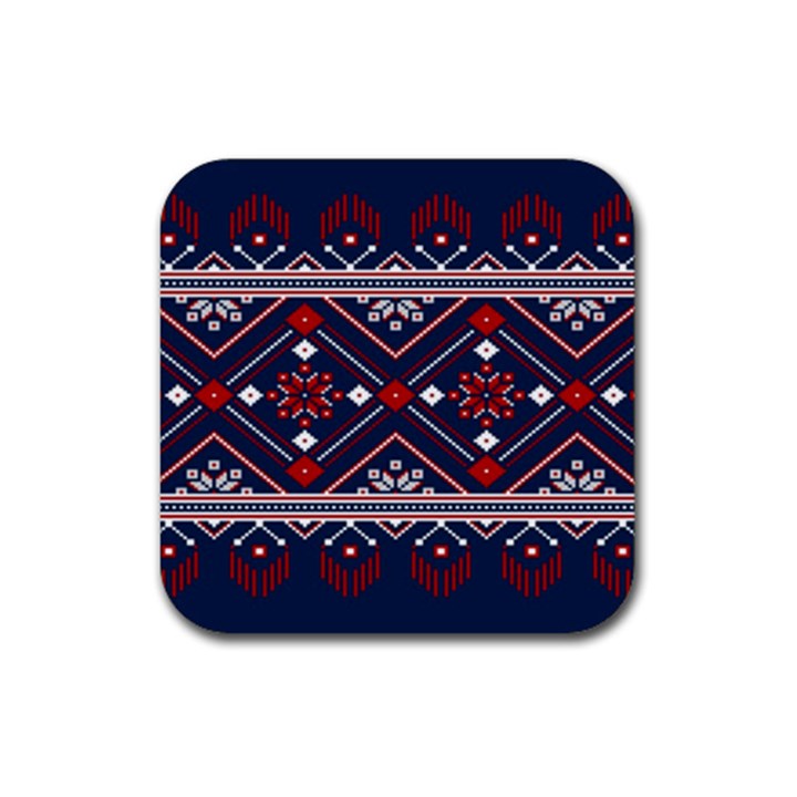 Ukrainian Folk Seamless Pattern Ornament Art Rubber Coaster (Square)