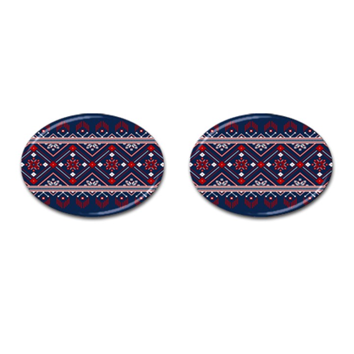 Ukrainian Folk Seamless Pattern Ornament Art Cufflinks (Oval)