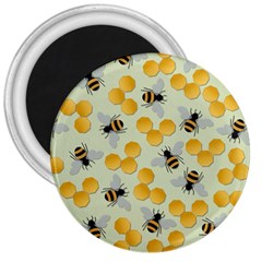 Bees Pattern Honey Bee Bug Honeycomb Honey Beehive 3  Magnets by Bedest