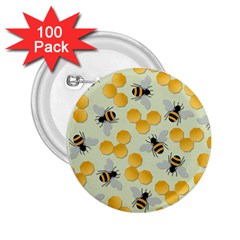 Bees Pattern Honey Bee Bug Honeycomb Honey Beehive 2 25  Buttons (100 Pack)  by Bedest