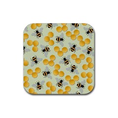 Bees Pattern Honey Bee Bug Honeycomb Honey Beehive Rubber Coaster (square) by Bedest