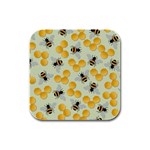 Bees Pattern Honey Bee Bug Honeycomb Honey Beehive Rubber Square Coaster (4 pack) Front