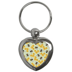 Bees Pattern Honey Bee Bug Honeycomb Honey Beehive Key Chain (heart) by Bedest