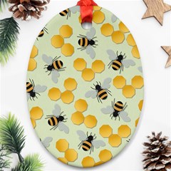 Bees Pattern Honey Bee Bug Honeycomb Honey Beehive Oval Ornament (two Sides) by Bedest